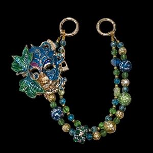 Elegant Blue and Green Venetian Mask Bag Charm